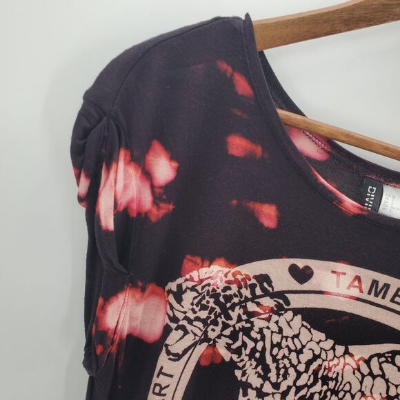 Divided Womens Black Pink Tie Dyed Tiger Crop Top Size 2 Upccyled Bleached Y2K - Picture 5 of 9